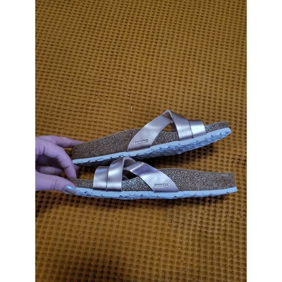 Birkenstock Women’s Size 38 245 Yao Balance Rose Gold Buckle Detail Slides GUC - Picture 3 of 6